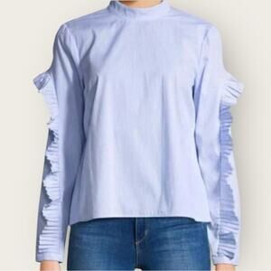 NWOT | Avec Les Filles | High Neck Ruffle Sleeve Blouse | Blue | Small